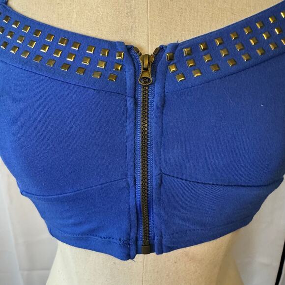 Color Story 90s Inspired Retro Studded Zip Front Cross Back Crop Top Size Small - Picture 4 of 7